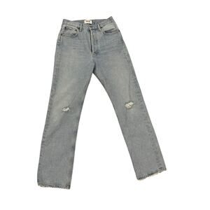 AGOLDE 90s Straight Jeans Size 25 Light Wash High Rise Button Fly Raw Hem